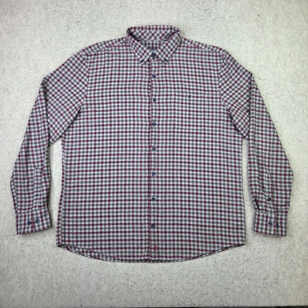 Johnnie-O Hangin out Flannel Shirt Mens L Red Gingham Check Long Sleeve Button